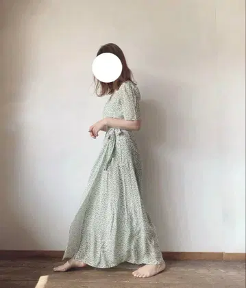 PUI 플라워 프린트 카슈쿨 원피스 그린