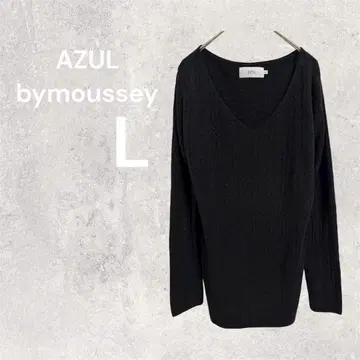 아줄바이마우지 케이블 니트 스웨터 롱 V넥 블랙 L