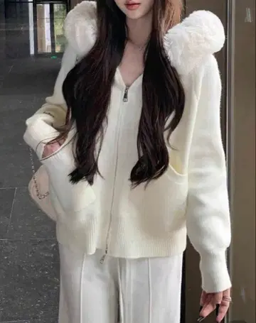 SHEIN 퍼 후드티 화이트 M 사이즈