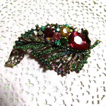 미사용 새상품 브로치 대형 잎사귀 모양 비쥬 부착