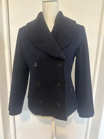 Johnbull 네이비 더블 브레스트 피 코트