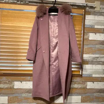 코코딜 핑크 롱 코트 후드 퍼 포함