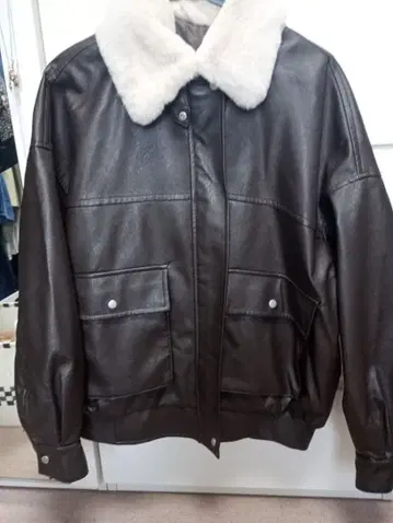 퍼 카라 부착 가죽 자켓 M