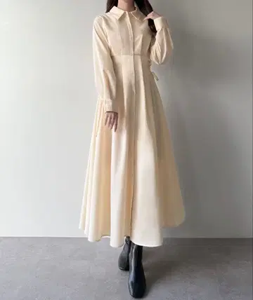 [ mipiarl ] 레이스업 턱 플레어 셔츠 원피스 아이보리