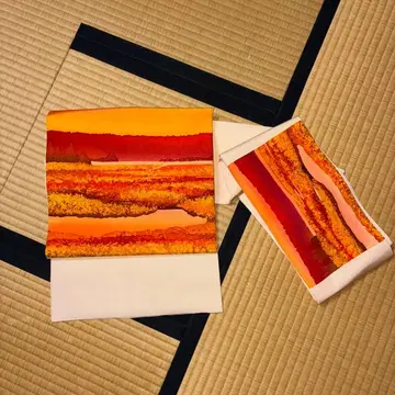 나고야 오비 오렌지 계열 풍경화풍 디자인