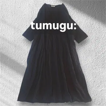 2 [울 100% ] tumugu: 이소재 도킹 플레어 원피스 네이비