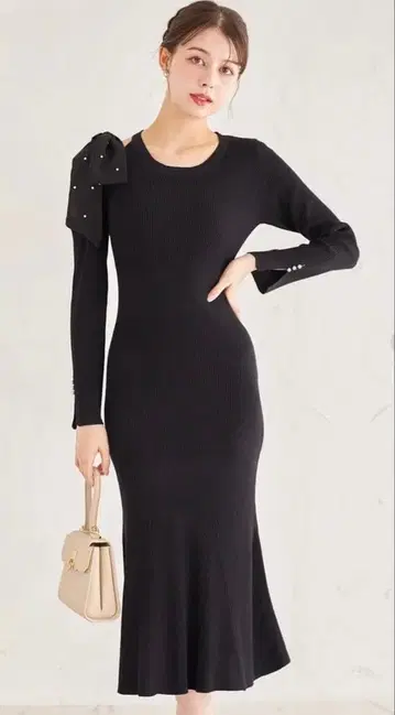 tocco closet 펄 장식 숄더 리본 원피스