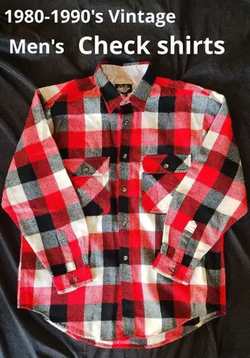 1980-1990년대 빈티지 체크 셔츠 플란넬 셔츠 긴팔 남성용
