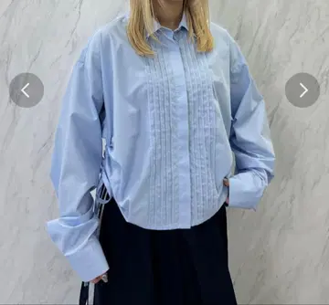 jouetie 프론트 플리츠 사이드 개더 셔츠 블루 M 사이즈