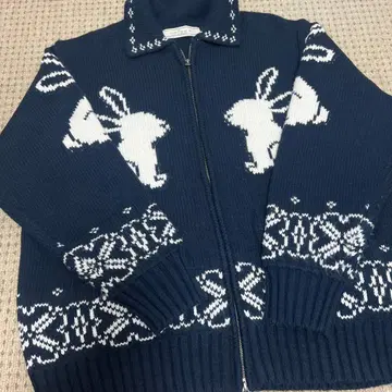 rokh gu 콜라보 풀 집업 니트 자켓 네이비 XL