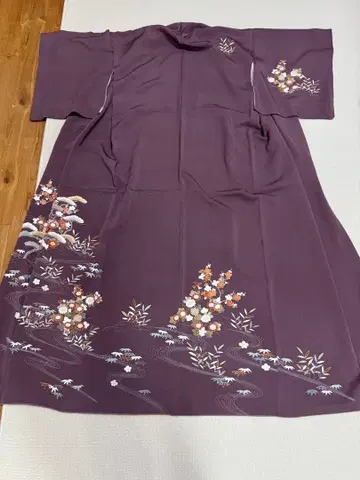 호몬기 송죽매 이중 기모노 순수 실크 어깨 기장 156