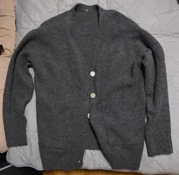 그레이 울 혼방 롱 가디건