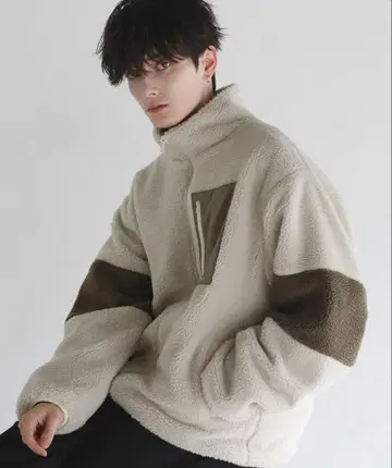 ETELIO 방풍 보아 소매 절개 스탠드 넥 자켓