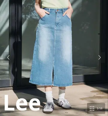 리 베베 스트레치 미들 기장 데님 스커트 라이트 블루 L