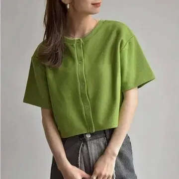 zG44 [ 프리 사이즈 ] 레트로걸 가디건 크롭 기장 반팔 트렌드