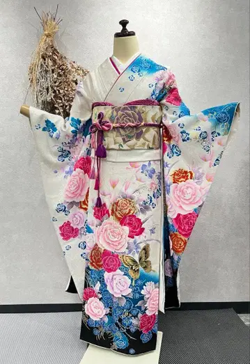 umean 성인식 순수 실크 후리소데 세트