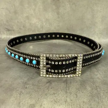 y2k 헤이세이 갸루 터콰이즈 큐빅 가죽 벨트