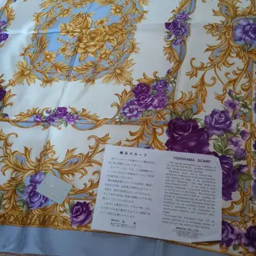 요코하마 스카프 실크 장미 디자인 대형 스카프 약 90x90