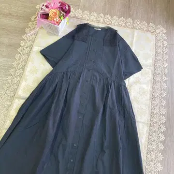 사만사 모스모스 새상품급 튤 레이스 카라 셔츠 원피스 블랙