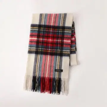 새상품급 울 체크 스톨 빨간색 화이트 대형