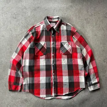 70s BIG MAC 헤비 플란넬 셔츠 L 블록 체크 레드 x 블랙