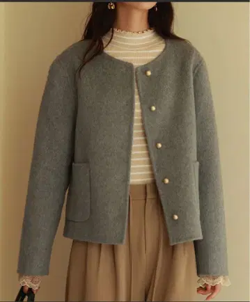 울 혼방 노카라 숏 기장 코트