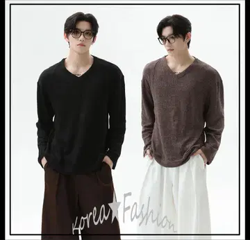 TURNTIDE 베이직 V넥 니트 무지 롱티 남녀 공용