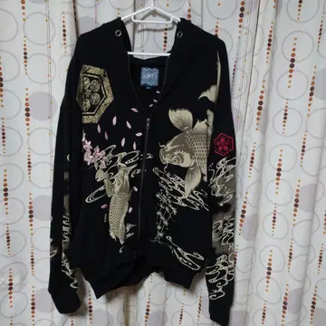 류기압착 잉어 일본풍 패턴 후드티 XXL 사이즈