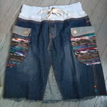 데님 미니 스커트 다색 포켓 부착