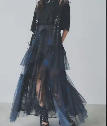 hare 서스펜더 튤 벨트 스커트 블루