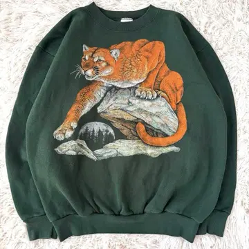 90s USA TULTEX 트라 맨투맨 L 다크 그린 호랑이 동물