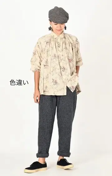 45R 인도 카디 숲 꽃 프린트의 주름 블라우스