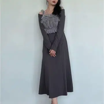 dazzlin 튤 개더 뷔스티에 컷 원피스 그레이 S 사이즈