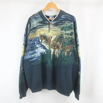 90s USA제 울프 애니멀 올 패턴 맨투맨 구제 의류