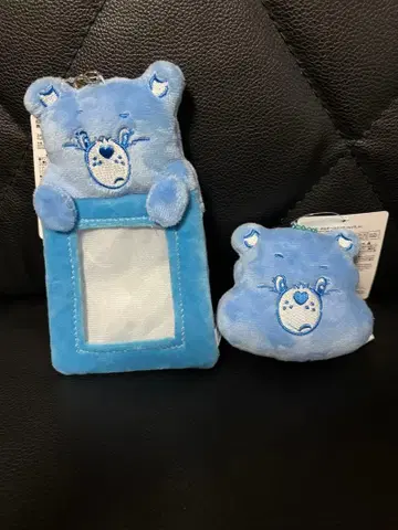 다이소 케어베어 파란색 복슬복슬 카드 케이스.키링 마스코트 세트