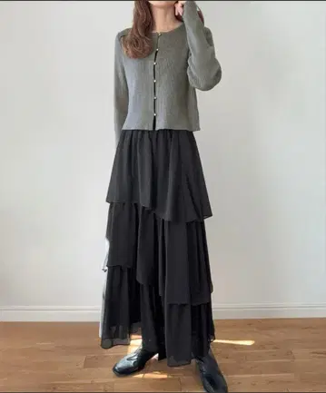[ LAUIR ] 니트 가디건 + 캉캉 스커트 set