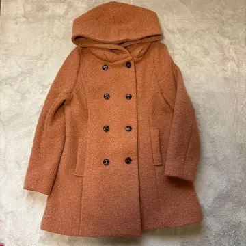 801 Crisp 오렌지 컬러 후드 부착 울 코트