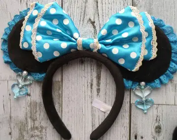 미키 마법사 머리띠 & 미니 귀찌 포함 리본 머리띠 파랑 2개 세트