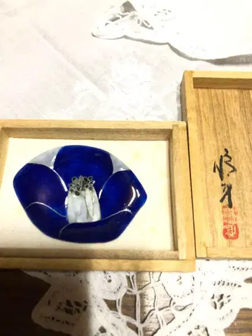 새상품급 작가 칠보 세공 파랑 동백꽃 브로치 오비 고정 띠