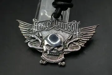 미사용 할리데이비슨 스컬 윙 목걸이 가죽 코드 바이커