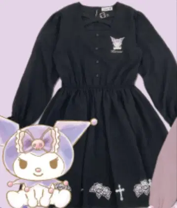 쿠로미 KUROMI 산리오 긴팔 원피스 플레어 스커트 새상품 M 사이즈