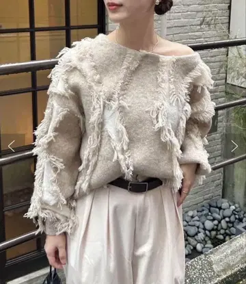 미스틱 프린지 니트 니트 스웨터 긴팔 F