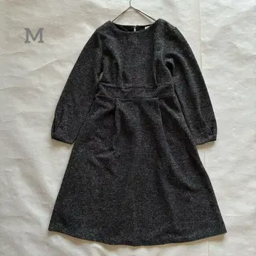 인덱스 니트풍 A라인 긴팔 원피스 백 웨스 밴딩 그레이 M 사이즈