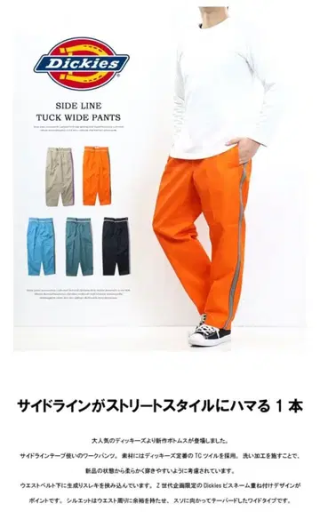 Dickies 사이드 라인 플리츠 와이드 팬츠