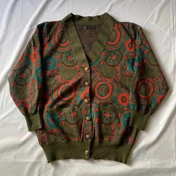 레어 00s 올 패턴 니트 가디건 그린 그런지 Y2K 구제 의류 헤이세이