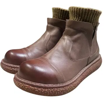 둥근 앞코 숏부츠 삭스부츠 컴포트 계열 사이드 고어 22.5 브라운