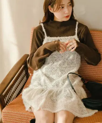 Kastane 격자 페더 튜닉 아이보리