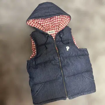 핑크하우스 PINK HOUSE 네이비 데님 리버서블 체크 다운 베스트