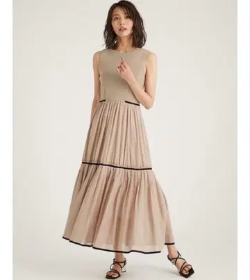 프레이 아이디 2way 니트 콤비 코튼 보일 원피스 베이지