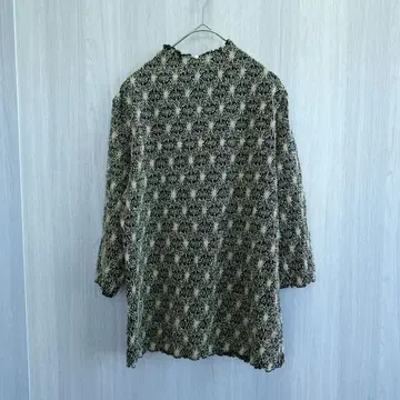 여성용 상의 튜닉 티셔츠 하이넥 올 패턴 블랙 화이트 XL